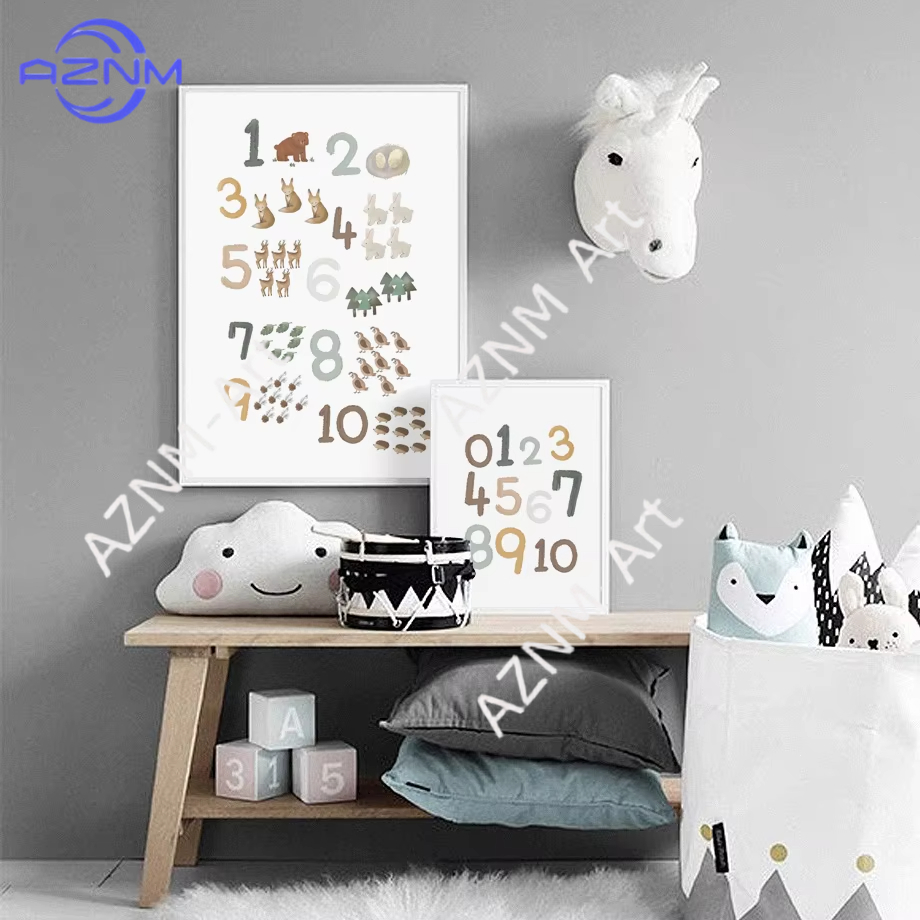 Kids Educational Posters - 1/2 個教育学習数字動物保育園壁プリント紙キャンバス絵画北欧ポスター壁写真キッズルーム装飾