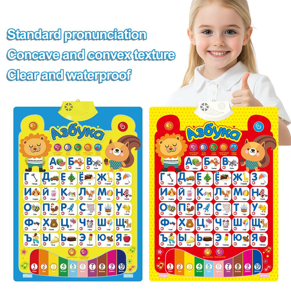 Kids Educational Posters - ロシア語電子インタラクティブアルファベットウォールチャート、音声付きABC 123s、音楽学習ポスター、幼児向け教育玩具