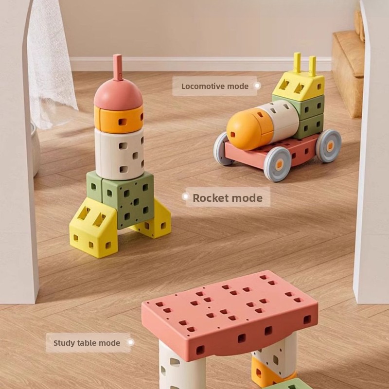Kids Education Fun - 子供向け大型ブロックカー、教育用乗り物玩具、静音360度回転機能付きクリエイティブ組み立てセット ° 車輪、屋内遊び場の楽しみ