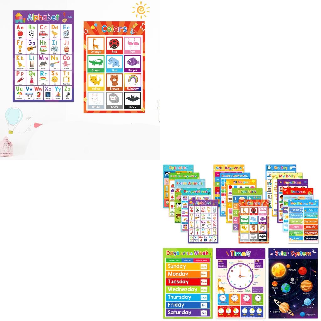 Kids Educational Posters - カラフルなフルーツ野菜動物学習ポスターチャート未就学児の学生向け
