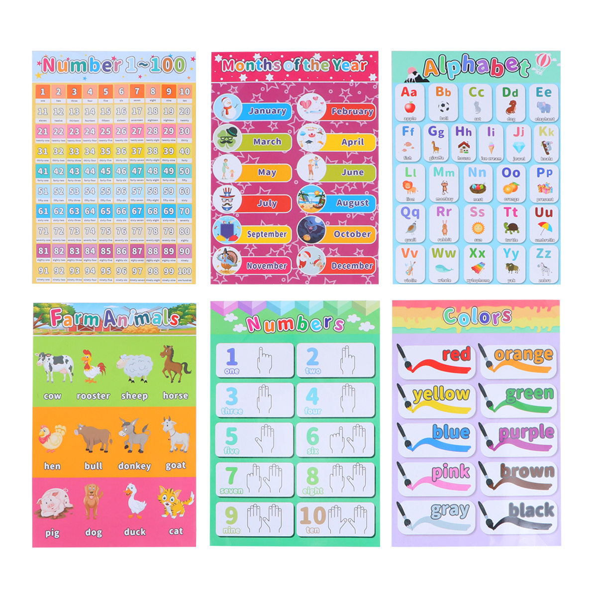 Kids Educational Posters - 6 個の子供用動物ポスター子供用ポスター早期教育幼稚園教室の必需品学習用品