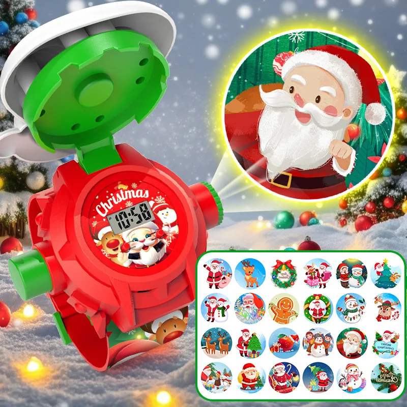 Kids Educational Watch - クリスマス投影時計 子供向けモンテッソーリ教育玩具 電子時計 光るおもちゃ サンタクロース キッズウォッチ