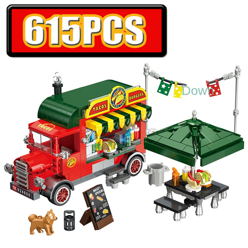 Kids Education Mobile - メキシコのタコスカートモバイルスナック屋台トラックDIY屋台ピザショップミニチュアピックアップ教育用ビルディングブロックおもちゃ子供向け