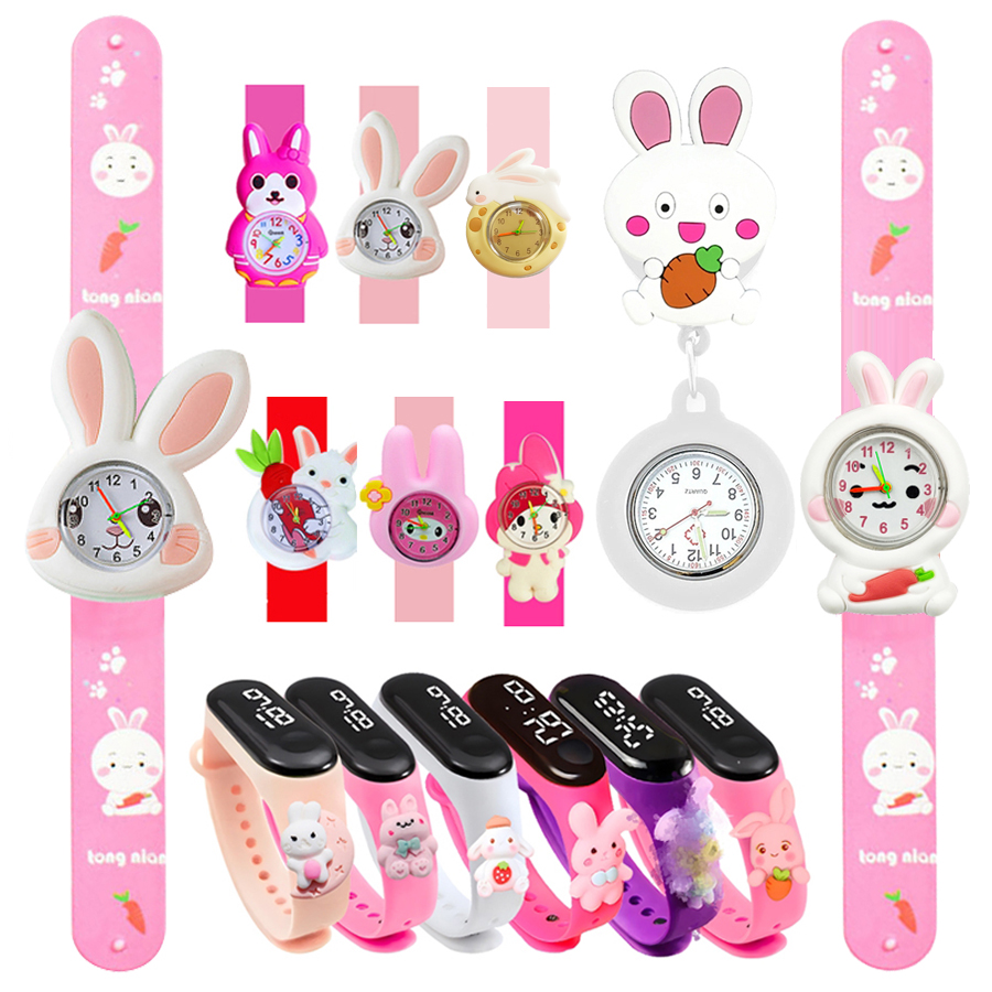 Kids Educational Watch - プリントストラップ漫画ウサギ子供用腕時計男の子女の子赤ちゃん用最高の誕生日プレゼント子供たちが時間を学ぶための時計