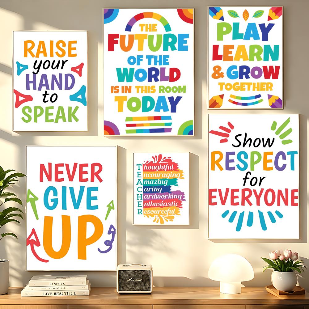 Kids Educational Posters - ポジティブキッド教室壁絵教育ポスターHDアート粘着壁防水ホームリビングルーム寝室バー装飾