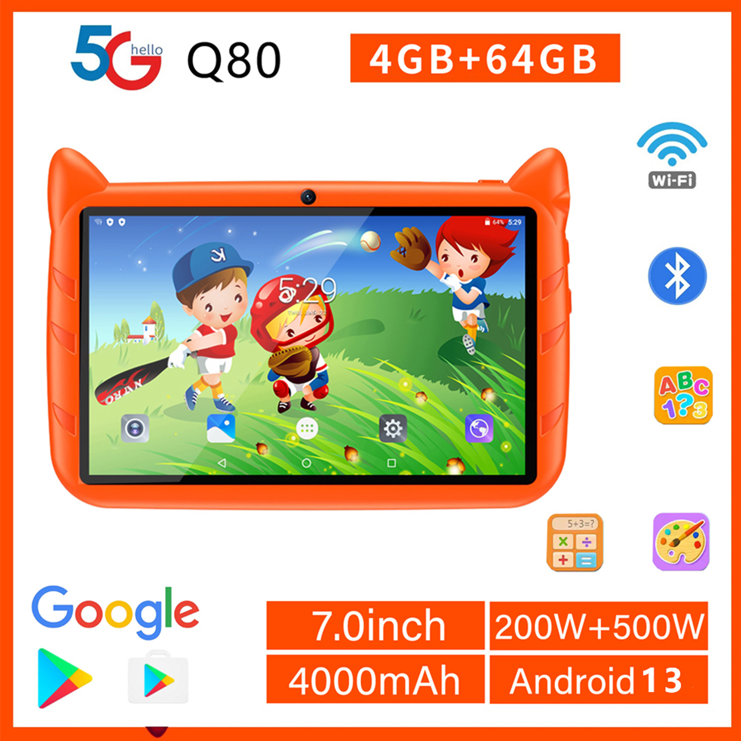 Kids Education Tablet - Googleの学習,教育,ゲーム,Bluetooth, 5G,wifi,4GB RAM, 64GB ROM, 7インチ,クアッドコアを備えたAndroid13タブレット