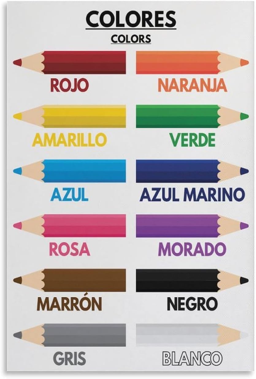 Kids Educational Posters - 1p、子供向け色の名前、スペイン語、色を学ぶ教育用ポスター モンテッソーリ、教室用ポスター メタルティンサイン アートポスター