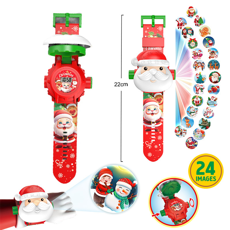 Kids Educational Watch - クリスマス投影時計 子供向けモンテッソーリ教育玩具 電子時計 光るおもちゃ サンタクロース キッズウォッチ