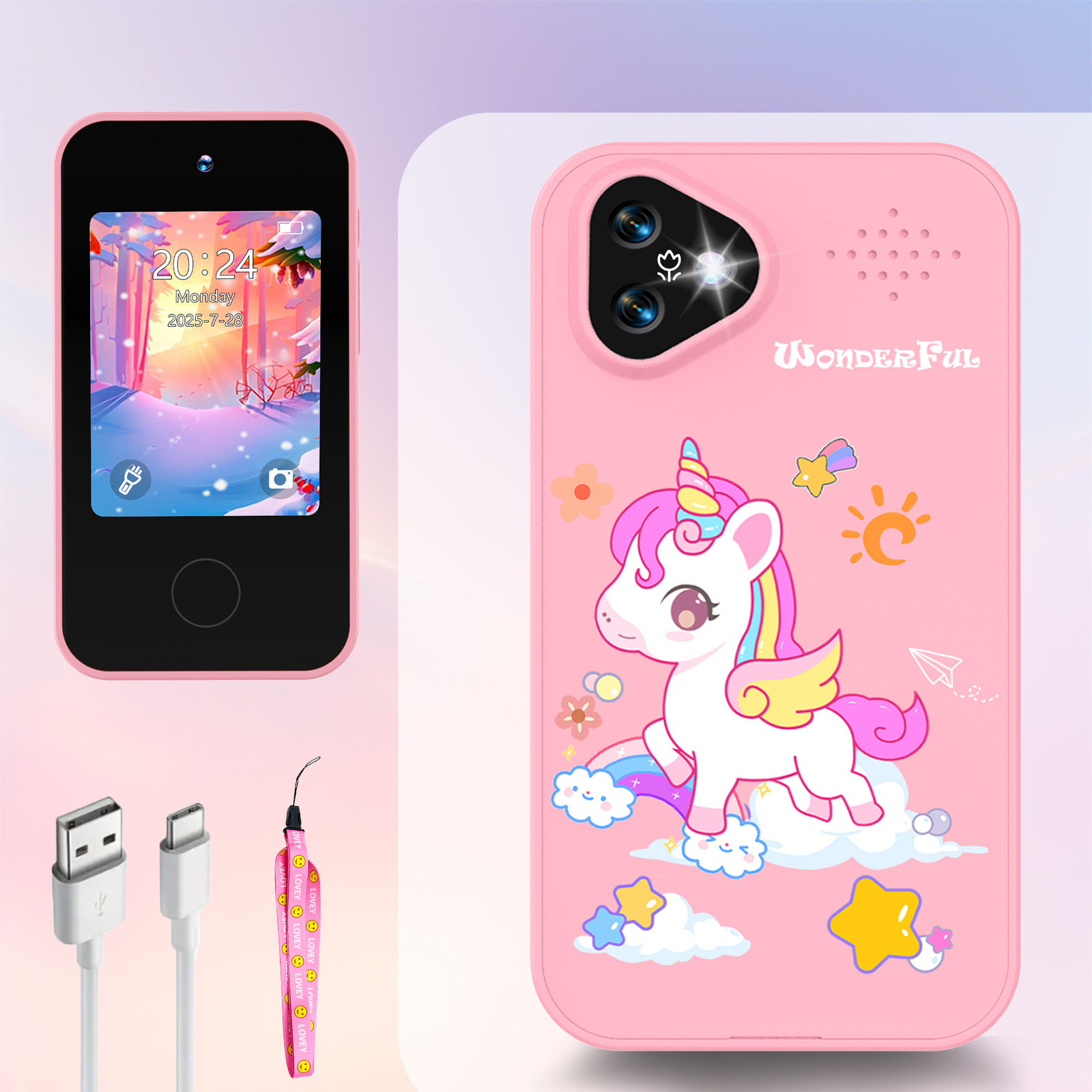 Kids Education Mobile - ユニコーンキッズスマートフォンカメラおもちゃタッチスクリーンベビーモバイルMP3プレーヤーデジタル教育カメラ女の子男の子向け3〜12歳