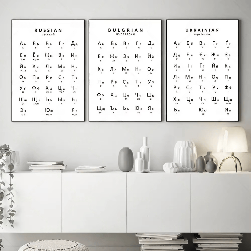 Kids Educational Posters - 1枚 ロシア語・ウクライナ語・ブルガリア語アルファベットポスター 言語学習チャート プリントキャンバス絵画 教育用ウォールピクチャー 子供向け