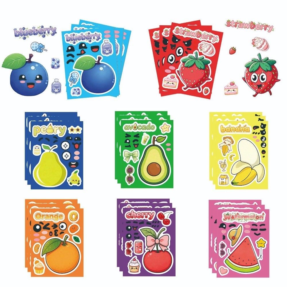 Kids Education Store - 8枚入り 顔をかわいくする漫画フルーツステッカー 防水DIYデコレーション 子供向け教育用 水筒飾り ジアジャー