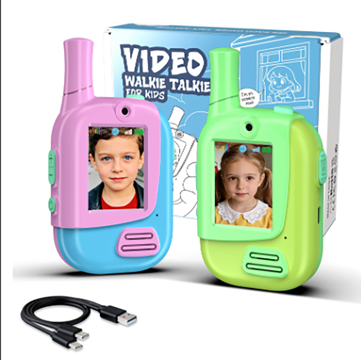 Kids Education Video - 2パック充電式キッズビデオウォーキートーキー（4つのボイスチェンジャーファンクション付き） | 屋内＆屋外ゲーム、キャンプ、ハイキング、旅行 |