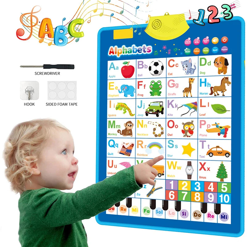 Kids Educational Posters - 電子英語アルファベット壁チャートトーキングABC文字123音楽ポスター教育学習玩具幼児キッズギフト用