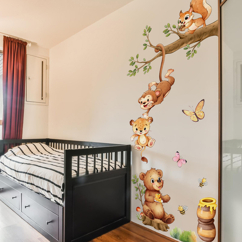 動物の枝かわいい猿蝶蜂ビニールウォールステッカー子供部屋用家 - Kids Educational Poster のレビューと価格