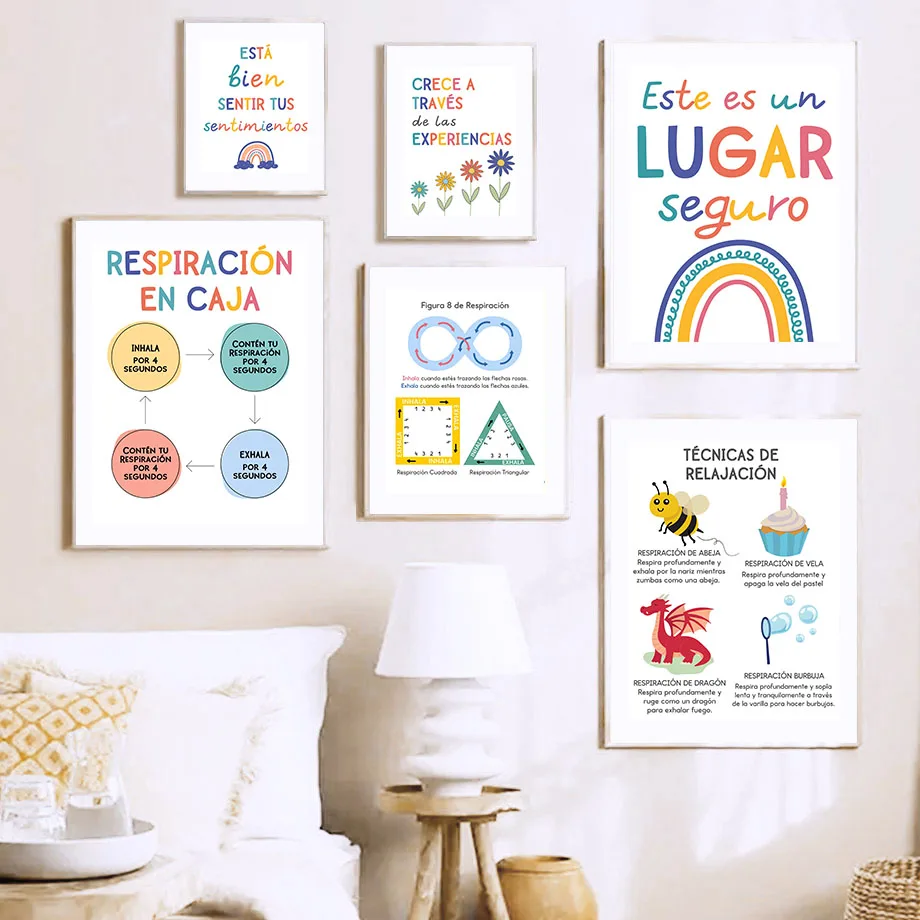 スペイン教育モットーレインボーサンシャイン壁アートキャンバス - Kids Educational Posters のレビューと価格