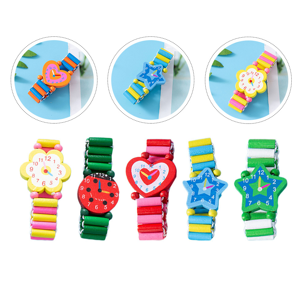 5 個子供カラフルなブレスレット木製時計明るい漫画デザイン子 - Kids Educational Watch のレビューと価格