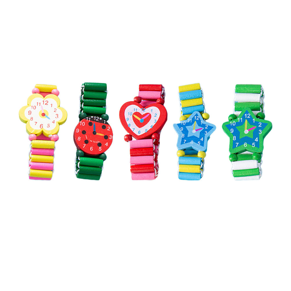 5 個子供カラフルなブレスレット木製時計明るい漫画デザイン子 - Kids Educational Watch のレビューと価格