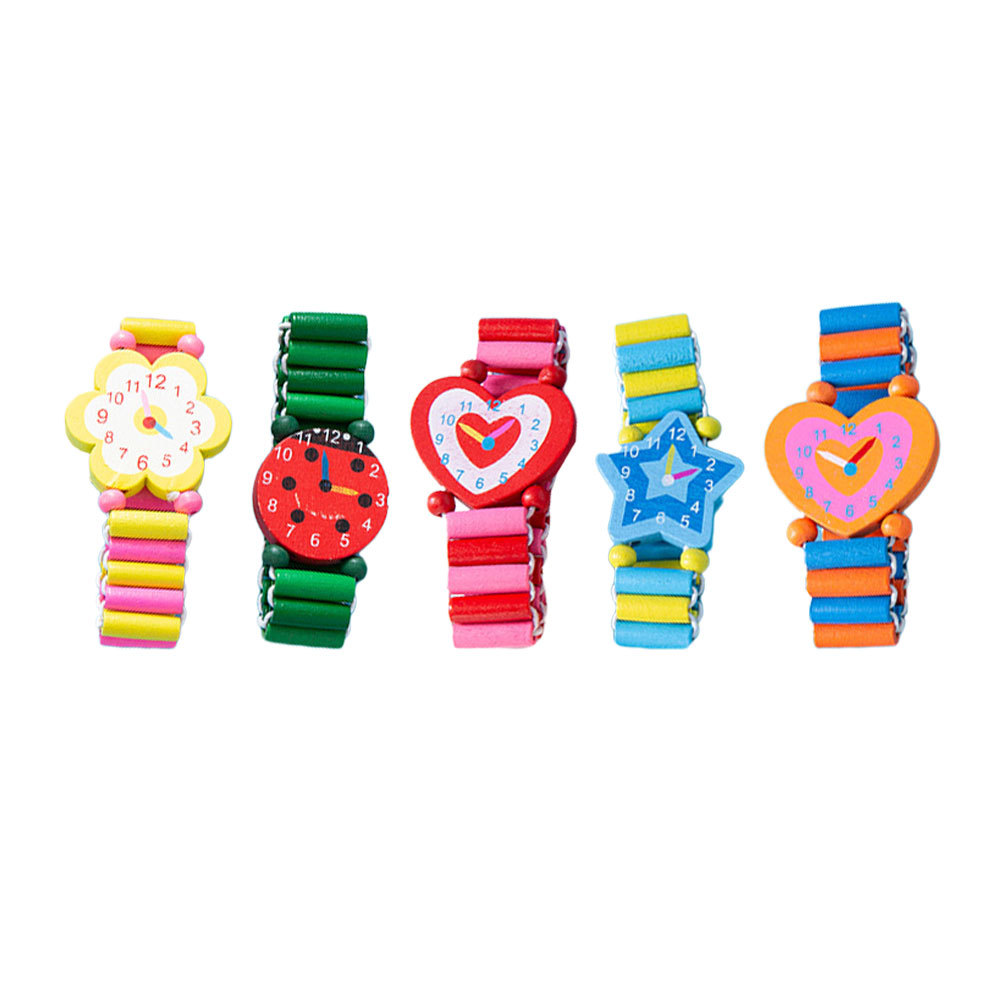 5 個子供カラフルなブレスレット木製時計明るい漫画デザイン子 - Kids Educational Watch のレビューと価格