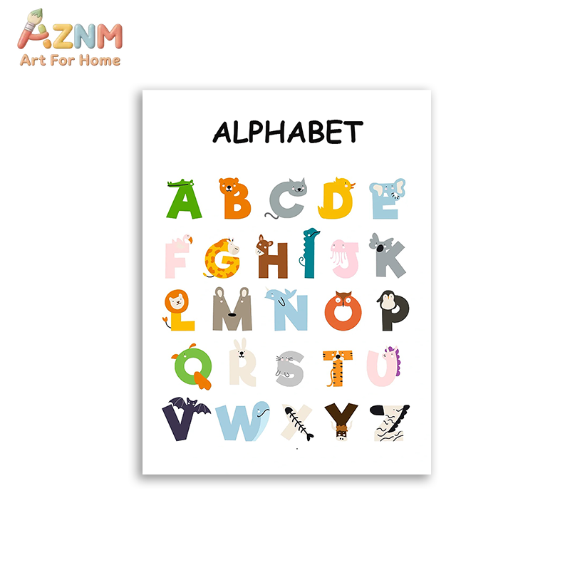 AZNM 教育用アルファベット数字フレームレスキャンバスウォ - Kids Educational Posters のレビューと価格