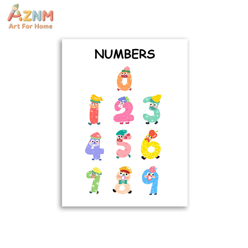 AZNM 教育用アルファベット数字フレームレスキャンバスウォ - Kids Educational Posters のレビューと価格