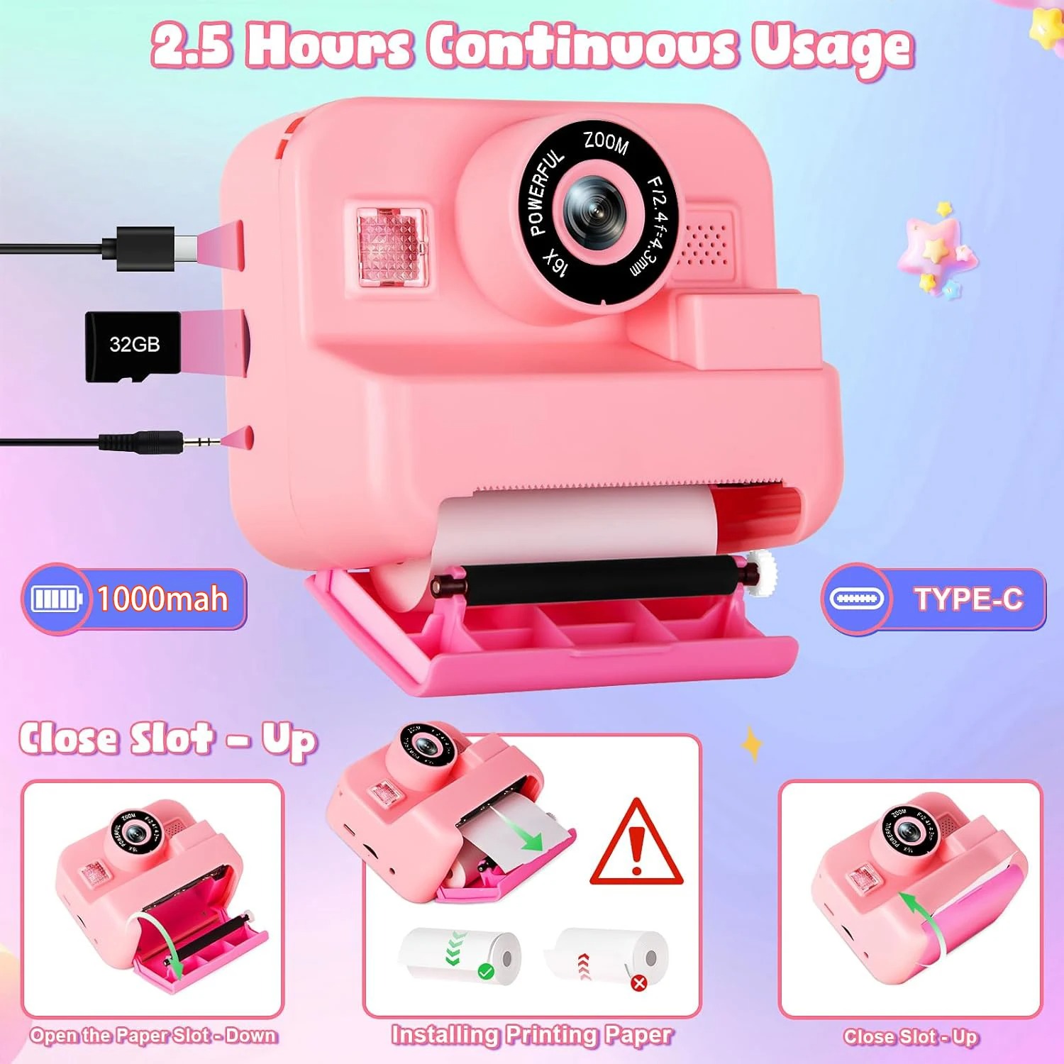 Newインスタントプリントカメラ 32 グラムカード付き熱写 - Kids Education Video のレビューと価格
