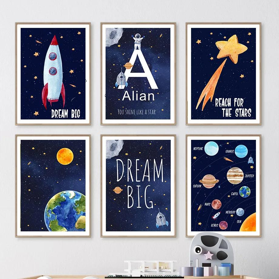 1pc キャンバス絵画カスタム名キッズルーム装飾壁アートプリ - Kids Educational Posters のレビューと価格