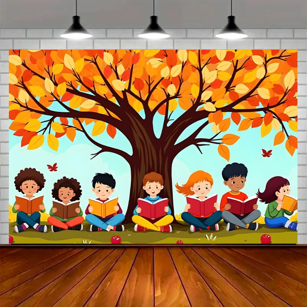 世界秋の読書の日パーティー装飾背景 メープルツリー リンゴ  - Kids Education Banner のレビューと価格