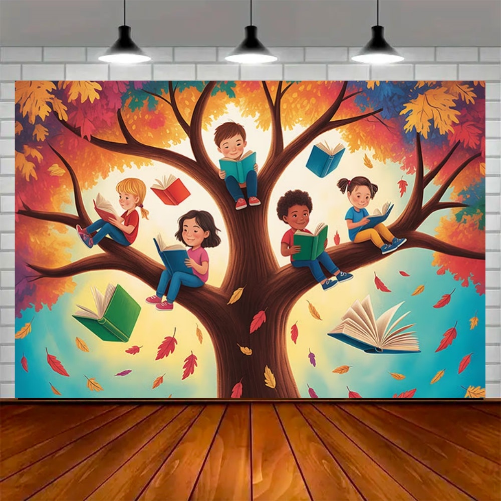 世界秋の読書の日パーティー装飾背景 メープルツリー リンゴ  - Kids Education Banner のレビューと価格