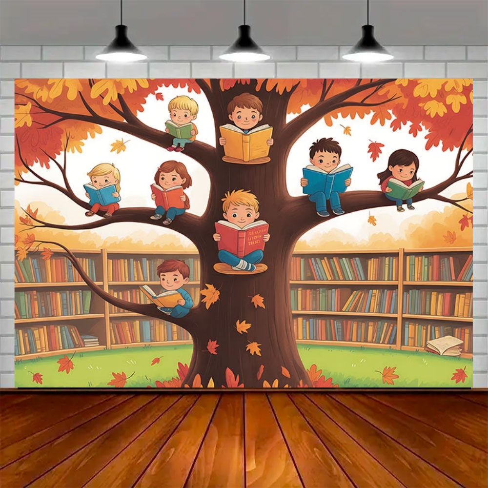世界秋の読書の日パーティー装飾背景 メープルツリー リンゴ  - Kids Education Banner のレビューと価格